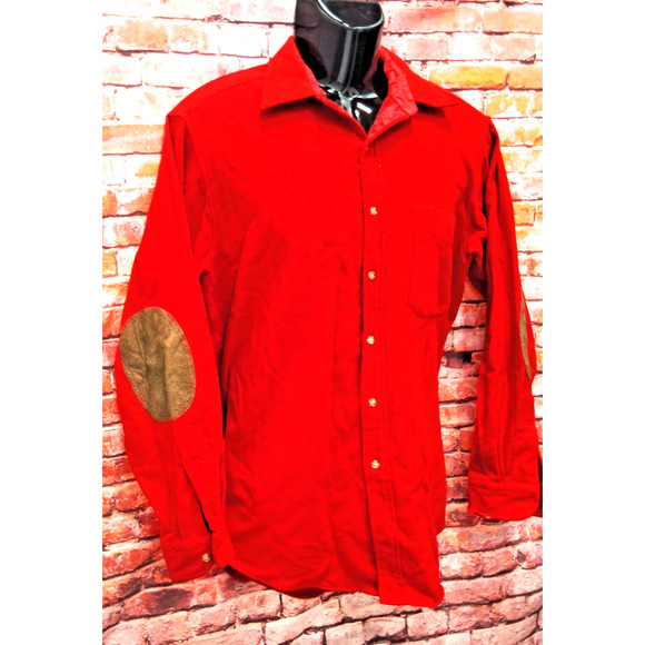 Pendleton Shirt Men's Medium Red 100% Wool Long Sleeve Elbow Patches Collared - Picture 2 of 7